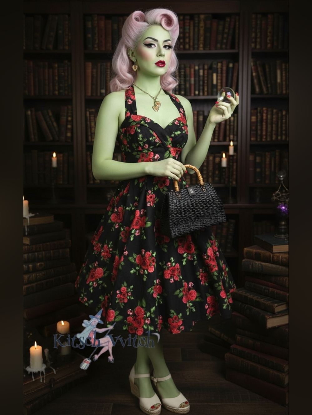 🌹In Bloom - Cannes 50's Floral Halter Swing Dress By Hell Bunny - M NWOT